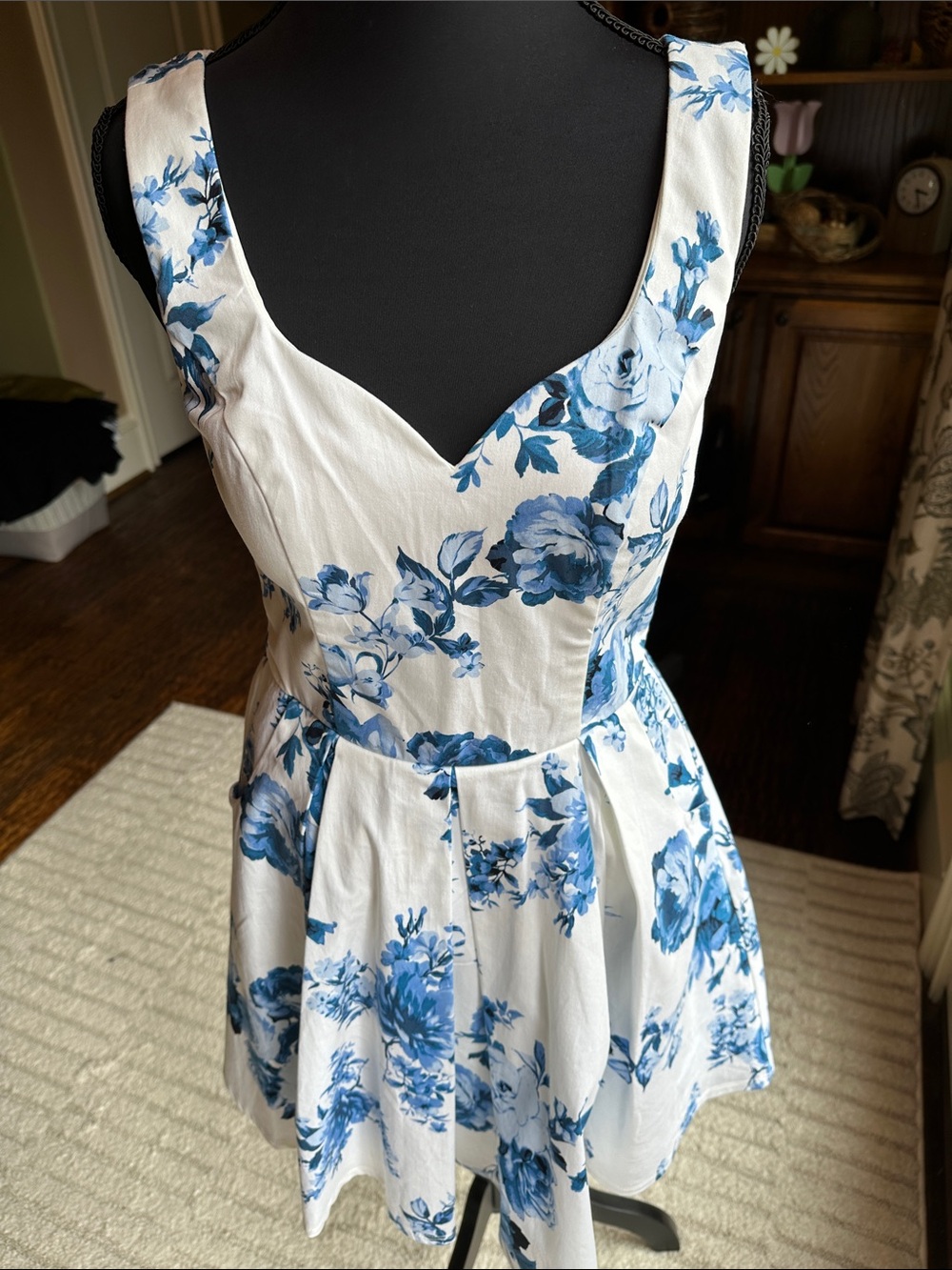 Trixxi White Dress with Blue Floral Print